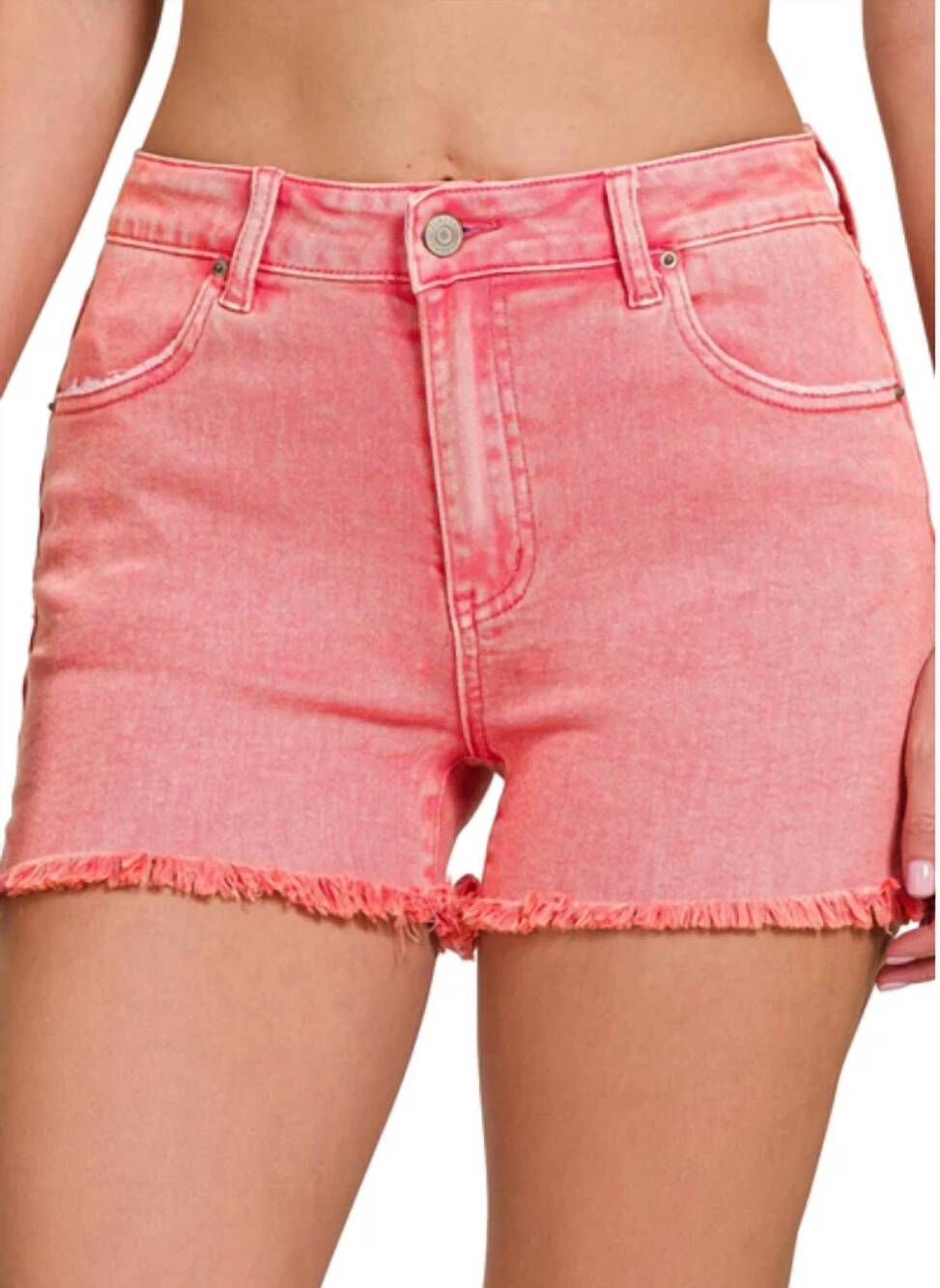 NEW ZENANA acid wash denim shorts in ash pink